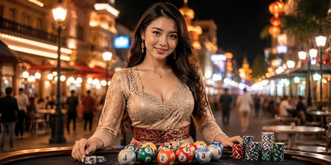 Aktivitas betting malam hari di pasar malam dengan suasana hidup dan meriah